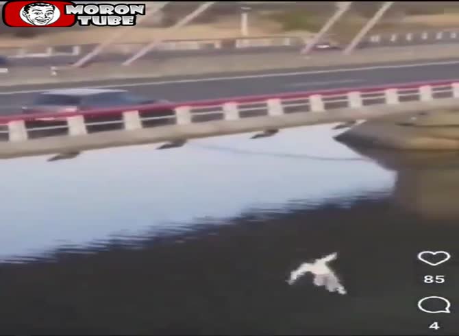 Video :He leaps from a moving vehicle onto a bridge (desired by police)